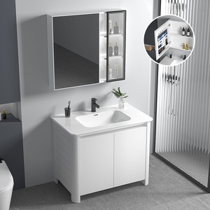 Nouvelle armoire de salle de bain en aluminium avec lavabo intégré sans joint, armoire de salle de bain sur pied - Product Image 2