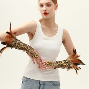 Хит продаж, браслет из перьев на Хэллоуин, готический стиль, перья, перчатки с вырезом, золотые кружевные перья, запястье - Product Image 2