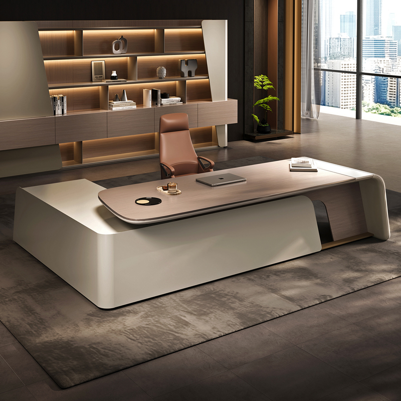 High-end Light Luxury Modern Adjustable Executive Office Desk with Wood Texture for Commercial Use