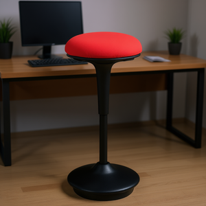 Tabouret à bascule ergonomique sans dossier rouge réglable, chaise de bureau à mouvement oscillant, base en plastique, réglage manuel de la hauteur - Product Image 2