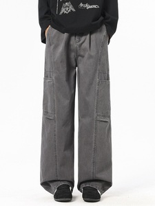 Pantaloni <span class=keywords><strong>Cargo</strong></span> da Uomo Primaverili Nuovi con Tasche Multiple a Vita Media, Stile Americano, Vestibilità Larga, Casual, Gamba Dritta, in Cotone - Product Image 3
