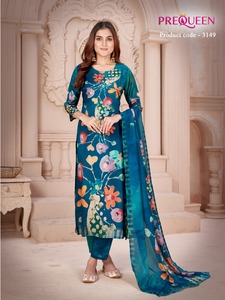 <b>Women</b> Floral Printed Chiffon Kurti <b>Set</b> With Pants Round Neck <b>2</b> <b>Piece</b> Outfit Product Code 3149 - Product Image 3