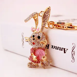 Lovely Bowknot Rabbit Crystal Bag Pendant Key Chains Holder Ring Women Keyring Keychain For Car Fashion Jewelry