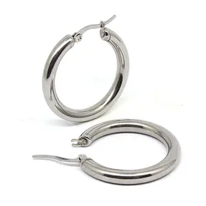 SDA Jewelry Hot Sale Stainless Steel Hollow Tube Earrings Round Fashion Trendy Hoop