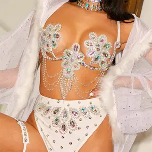 Sexy Crystal Body Harness Chain Bra and Thong Jewelry for Women Rhinestone Tone Bikini Underwear Body Jewelry