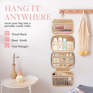 Sac organisateur cosmétique de maquillage de bonbons de style anglais portable avec logo personnalisé du fabricant Sac en polyester matelassé pour crochet de suspension - Product Image 4