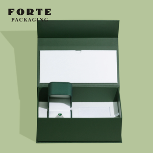 FORTE 2024 Caja de Regalo de Joyería de Cuero PU Verde de Alta Gama con Logotipo Personalizado, Caja para Anillos, Pendientes y Colgantes, Empaque de Joyería con Caja Exterior - Product Image 3