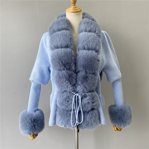 think fur FurxKnit Medium Cardigan Faux Fur Ribbed Knit Cardigan