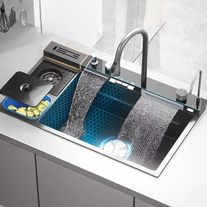 Nuevo Diseño de <span class=keywords><strong>Tiktok</strong></span>, Grifo Cascada de <span class=keywords><strong>40</strong></span> Pulgadas, Fregadero de Cocina de Acero Inoxidable con Dos Cubetas, Diseño Biónico de Panal de Abeja, Color Negro - Product Image 4