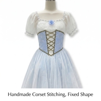 Tutu de ballet long bleu et blanc romantique, corset à lacets, Giselle & La Fille Mal Gardée, costume de scène professionnel