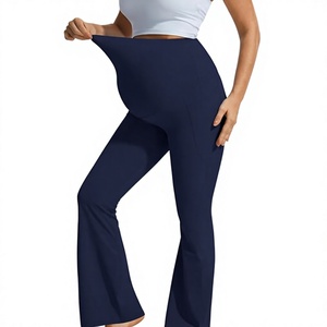 OEM Wholesale Custom Logo Maternity <b>Flare</b> <b>Leggings</b> Over the Belly with Pockets Soft Comfortable Pregnancy Yoga Daily Work Pants - Product Image 4