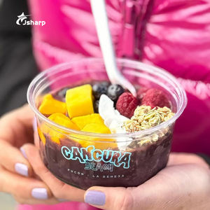 Экологичная одноразовая пластиковая чаша для асаи с крышкой и ложкой для смузи, десертов и смузи-баров на вынос - Product Image 3