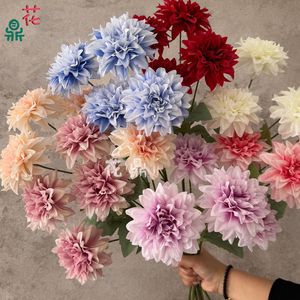 Fleurs artificielles Dahlia Hua Ding en soie, réalistes, pour décoration de mariage, allée et aménagement au sol - Product Image 1