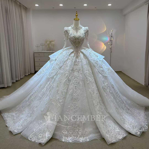 Robe de mariée princesse en cristal perlé, dos en dentelle, volants, pour église, grande taille, mère de la mariée LSJL106 - Product Image 4