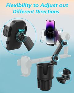 2-in-1 Cup Holder Phone Mount, Anti-Slip No Shake 360&deg; Ball Joint, Long Arm Holds Large Bottles, Universal Compatible - Product Image 3