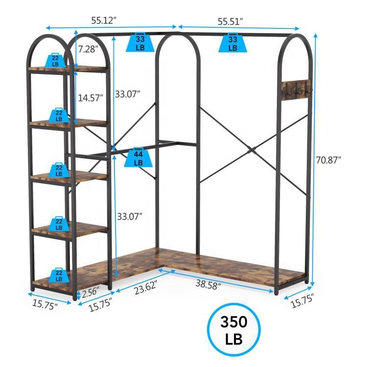 Tribesigns L Shaped Closet Organizer - Freestanding Heavy Duty Metal ...