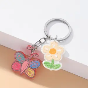 New acrylic yellow sunflower pendant creative red butterfly accessory bag decoration flower keychain
