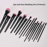 Lot de 18 pinceaux de maquillage professionnels de luxe en aluminium noir, véganes, de haute qualité, avec logo personnalisé, pour fards à paupières, avec boîte – Vente en gros