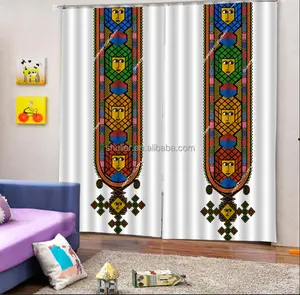 Großhandel äthiopischen traditionellen Design Fenster vorhänge Saba und Tele Blackout Vorhang Stoff 3D gedruckt Luxus