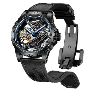 Ideal Knight 6803 Odm Oem High Quality Luxury Brands Luminous Sports Skeleton Hollowed Stainless Steel Tourbillon Watch For Man