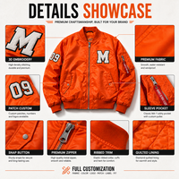 Veste bomber MA1 sur mesure en gros pour hommes, orange, streetwear, veste de pilote en nylon, broderie, patch, marque privée, fabricant OEM