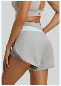 Shorts Deportivos de Cintura Alta para Mujer, 2 Capas, Spandex/Nylon, Transpirables, de Secado Rápido, con Bolsillo Lateral, Forro Interior Anti-rozaduras, para Yoga y Jogging - Product Image 5