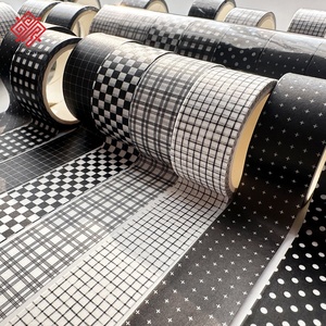 Ruban adhésif washi à motif à carreaux noir et blanc, ruban adhésif pour journal artisanal, matériaux de décoration, rubans de style tendance - Product Image 2