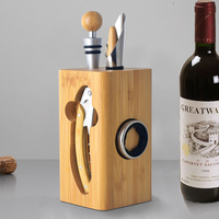 Ensemble de 5 outils à vin de luxe en acier inoxydable, nouveaux arrivages, accessoires à vin, ouvre-bouteille avec bloc de rangement en bois