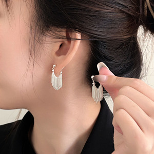 S925 Sterling <b>Silver</b> <b>Stud</b> Earrings Tassel Design For Women Everyday Wear - Product Image 4