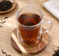 Mug en verre borosilicate à double paroi, tasse à café transparente avec poignée, sous-verre en bois d'acacia, 79 ml, pour thé, latte
