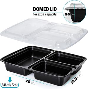 Boîte à lunch jetable en plastique PP de qualité alimentaire pour restaurant, 3 compartiments, conteneur alimentaire à emporter avec logo personnalisé - Product Image 2