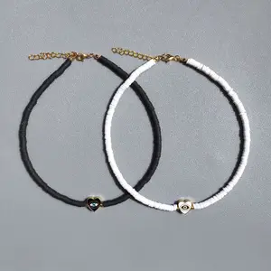 Simple versatile soft ceramics polymer beads short necklace heart-shaped eyes embellished jewelry