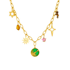Collana delicata O a catena graziose stelle del sole idromassaggio collane a disco rotonde personalità creativa che gocciola gioielli verde olio - Product Image 6