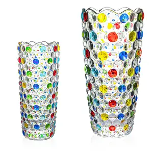 Hand Painted Colorful Dots Glass Vase Crystal Glass Flower Vases For Floral Arrangements Home Deco