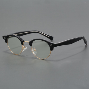 Business Style Retro Glas rahmen Auge für Männer Blaulicht blocker Japan Kleiner ovaler Leoparden muster Metall Gold Optisch - Product Image 1