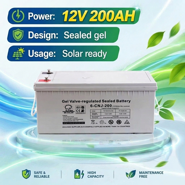 Deep Cycle 12V Sealed Gel Battery 200AH for Solar UPS Backup Power CE Certified Free Maintenance