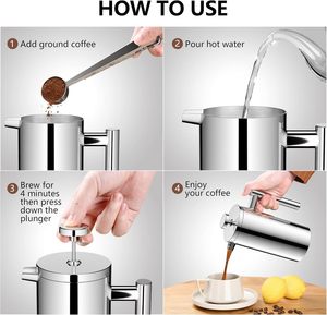 Cafetière à piston moderne personnalisée en acier inoxydable avec système de filtration, écologique, artisanale, pour la maison et la cuisine, avec couvercle à pression - Product Image 6