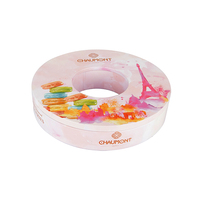 Boîte à bonbons ronde en métal blanc vide avec couvercle, design macaron, décorative, vente en gros, directement de l'usine, approvisionnement en vrac