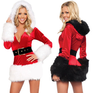 Robe de Noël pour femmes <span class=keywords><strong>Sexy</strong></span> Santa Claus Hoodie Cosplay Costumes Femmes Soirée Vêtements Hiver Robes Chaudes Vestidos De Festa - Product Image 1
