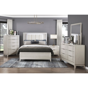 Comodino Bianco Antico con 2 Cassetti, Mobile Moderno da Camera da Letto con Frontali Scanalati - Product Image 4