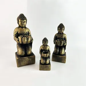 Estátuas budistas feitas à mão por atacado, artesanato personalizado, decoração para casa e exterior, estatuetas de Buda de concreto e ouro e cobre