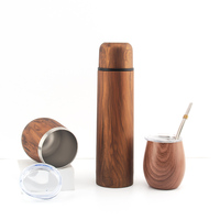 Ensemble de gourde à thé, tasse à Mate de 12oz, avec couvercle de fermeture, 500ml, bouteille Thermos en bois, Bombilla paille, tasse à Mate