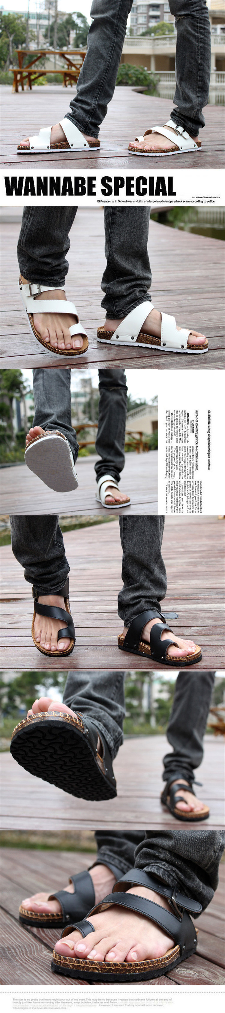 Summer Unisex Cork Sandals Filp Flops Open Toe Leather Slides Slippers Women Sandals Shoes
