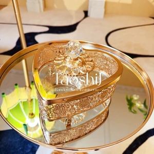 Nouveau or bonbons peut européen <span class=keywords><strong>verre</strong></span> <span class=keywords><strong>Transparent</strong></span> coeur creux bocal à bonbons feuille d'érable tasse couvercle rond Portable <span class=keywords><strong>verre</strong></span> fruits boîte de rangement - Product Image 4