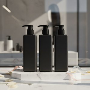 Bouteille à pompe carrée en PET noir de 500 ml, rechargeable, pour huile essentielle, shampoing, après-shampoing et <span class=keywords><strong>gel</strong></span> <span class=keywords><strong>douche</strong></span> - Product Image 1