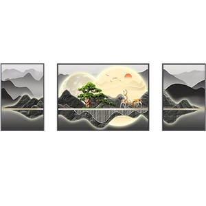Nuovo Set di 3 Quadri in Stile Cinese per Soggiorno, Dipinto Moderno Minimalista di Montagne per Sfondo Divano - Product Image 5