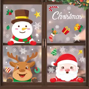 Wholesale 2023 Christmas PVC Decorations Window Sticker Merry Christmas Decorative Santa Claus Cartoon Sticker For Gift