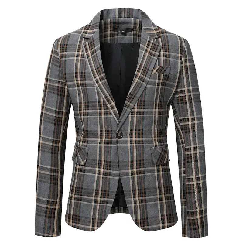 2023 Spring New plaid men's jacket Korean version of the trend man suits slim fit men's casual coat