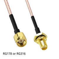 Cable RF RG316 con conector RP-SMA macho recto a conector RP-SMA hembra con junta tórica impermeable, cable flexible de 10 cm de longitud