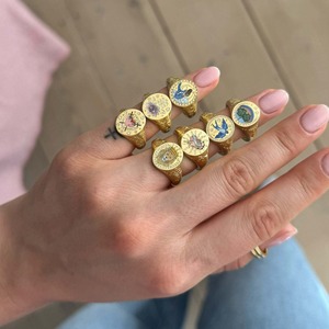 Bague en acier inoxydable de style européen et américain, tendance et populaire, pour la Saint-Valentin, avec motifs Lion, Sirène, Cœur, Amour et peinture colorée - Product Image 4